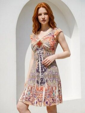 Apt 9 - Beaded V-neck - Multi-Color - Summer Dress - Size Petite‎ Small